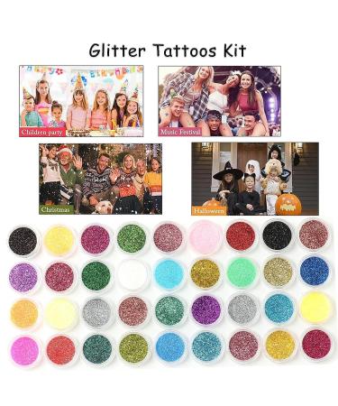 Glitter Tattoo Kit - 36 Colors Temporary Tattoos for Kids Christmas | 135 Stencils, Rhinestones, Mermaid Body Makeup - Ideal Gift for Girls, Teens, Adults | Birthday, Party, Cosplay, Carnival - Buy Online on GoSupps.com