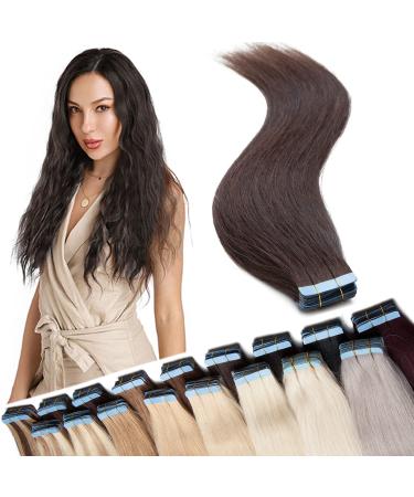 SEGO 50cm 40 pieces tape in extensions real hair adhesive tape hair extension 100% remy human hair hair part (+10 brick free tapes) dark brown#2 50 cm