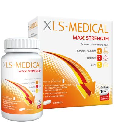 XLS Medical Max Strength Tablets - Reduce Calorie Intake from Carbohydrates Sugars and Fats - Weight Loss Aid - 120 Tablets 30 Days Treatment 120 Count (Pack of 1)