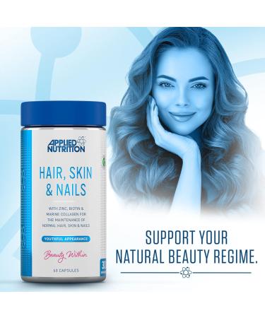 Applied Nutrition Hair Skin Nails Supplement - 10000 mcg Biotin & Marine Collagen for Healthy Growth (60 Capsules) - Buy Online on GoSupps.com