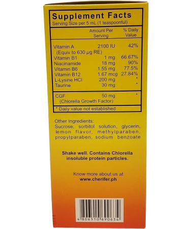 Cherifer 2 Syrup with Chlorella Growth Factor, Taurine & Lysine - 240ml - Buy Online on GoSupps.com