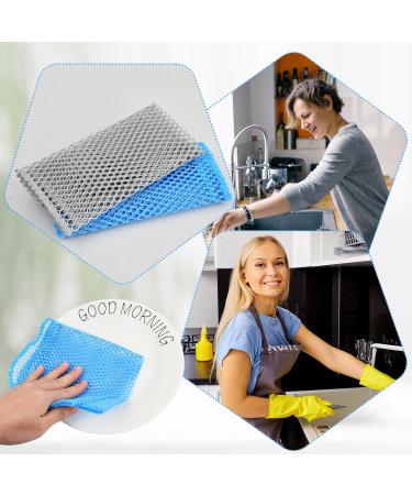 volumoon Polyester Dish Cloths for Kitchen 12 Pcs Dish Washing Net Cloths Scrubbers Wash Cloths Non-Stick Scrubbers Wash Cloths Odor Free/Quick Dry for Kitchen Dishwashing Washing Up (Grey+Blue) - Buy Online on GoSupps.com