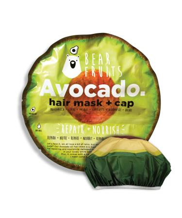 Bear Fruits Avocado Hair Mask & Reusable Shower Cap Stocking Filler Secret Santa Gift for Women For Dry Damaged Hair 20ml Gifts for Women / Teens 1 Count (Pack of 1) Avocado Mask & Cap