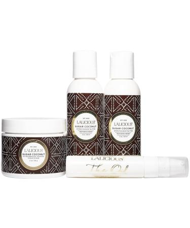 LaLicious Sugar Coconut Travel Set | Whipped Sugar Scrub Shower Gel Body Butter & Oil in Luxe Makeup Bag - Perfect Gift for Skincare Lovers - Buy Online on GoSupps.com