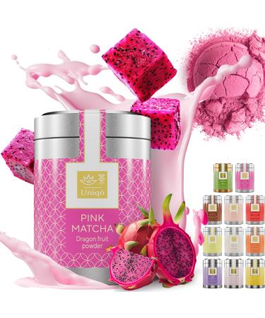 Tea Uniqo - Pink Matcha tea powder - ideal for drinking for ice cream latte shakes for baking or cooking - dragon fruit powder 100% natural in can - superfood made of pitaya powder