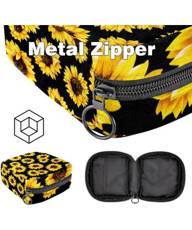 Sunflower Black Menstrual Pad Storage Bag - Portable & Stylish Period Pouch for Girls & Women - Buy Online on GoSupps.com