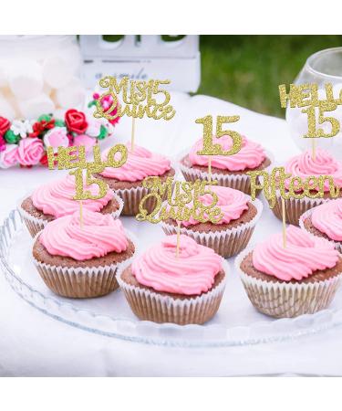 Gold Glitter 15th Birthday Cupcake Toppers - 24Pcs Quincea era Cake Decorations - Buy Online on GoSupps.com