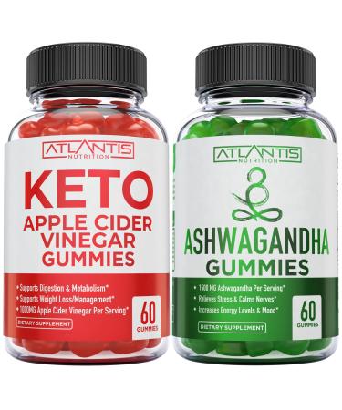 60 Keto Apple Cider Vinegar Gummies Advanced Weight Loss + 60 Ashwagandha Gummies - 1500MG Ashwagandha Per Serving