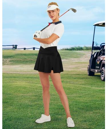 G4Free Women's Cross Waist Tennis Skirt with Shorts - Black, Small | Athletic Golf Skort with Pleats & Pocket - Buy Online on GoSupps.com