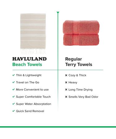 HAVLULAND Sale Pack of 2 Turkish Beach Towels - 100% Cotton, Super Absorbent, Quick-Dry, Sand Free - Oversized 71x39 Lightweight Blanket - Soft Bath Towel for Travel - Beige - Buy Online on GoSupps.com