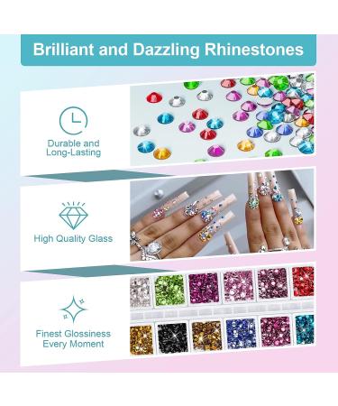 Subay 2500Pcs Nail Art Rhinestones Kit - 12 Colors, 3 Size Gems & Crystals in Storage Organizer Box - Tweezer, 2 Wax Pencils - Multicolor Rhinestones Set - Buy Online on GoSupps.com