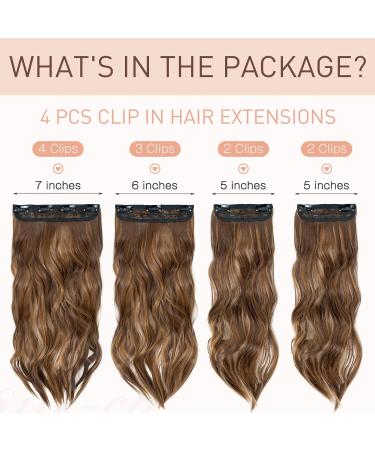 4PCS Curly Clip in Hair Extensions 22 Inches Synthetic Hair Pieces - Chocolate Brown to Sandy Brown - Full Head Wavy Hair for Women - Buy Online on GoSupps.com