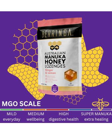 Berringa Australian Super Manuka Honey Lozenges with Ginger & Lemon | Certified MGO 900+ | 30 Pack | Premium Australian Honey Lozenges - Buy Online on GoSupps.com