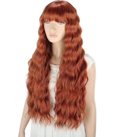 YEESHEDO Auburn Long Hair Wig for Women - Natural Curly Wavy Synthetic Fringe Red Wig - 28 Inches for Party, Cosplay or Daily Wear - Buy Online on GoSupps.com