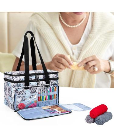 CURMIO Double-Layer Knitting Tote Bag - Yarn Storage with Compartments for Crochet Hooks & Needles - Dandelion Print - Patented Design - 14 Inches - Knitting Project Bag - Buy Online on GoSupps.com