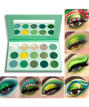 15 Colors Green Colorful Eyeshadow Palette Highly Pigmented Powder Yellow Matte Eyeshadow Makeup Pallete Blendable Long Lasting Professional Shimmer Glitter Eye Shadow Pallet for Women