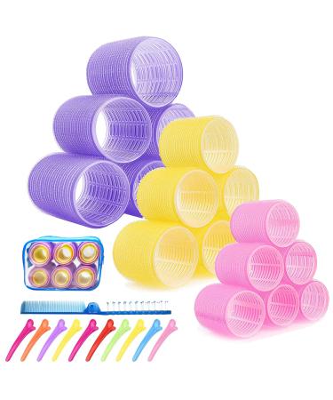 Jumbo Hair Rollers Set Large Velcro Rollers for Hair 30 Packs 3 Sizes With Clips Big Self Grip Hair Curlers for Medium Long Hair(Jumbo size set 2.36" /1.97"/1.43") Jumbo size set 2.37 Inch/1.97 Inch/1.42 Inch