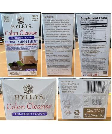 HYLEYS Tea Wellness Colon Cleanse Acai Berry 25 Tea Bags - 1 Pack | Acai Berry - 25 Count | Detox Tea for Digestive Health - Buy Online on GoSupps.com
