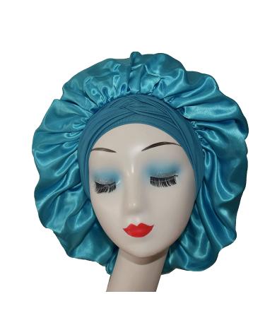 XL Satin Silk Sleep Bonnet for Women - Aqua Blue Night Cap for Curly Hair, Braids, & Wigs - Buy Online on GoSupps.com