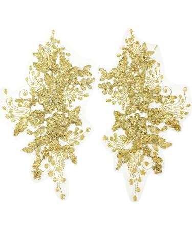 2pcs Gold Flower Embroidery Lace Applique Sew on Patches for Wedding Dress & Costume DIY - Buy Online on GoSupps.com