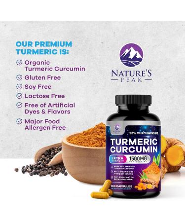 Turmeric Curcumin Supplement 1500mg - 95% Curcuminoids with BioPerine Black Pepper for Best Absorption - Best Natural Vegan Joint Support - Bottled in USA Non-GMO Organic Tumeric - 360 Capsules 360 Count (Pack of 1) - Buy Online on GoSupps.com