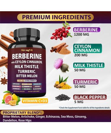 Berberine with Ceylon Cinnamon Supplement Milk Thistle Turmeric Bitter Melon for Digestion Immunity. Organic Complex for Men & Women Non-GMO Gluten-Free Vegan USA (120 Capsules) 120 Count (Pack of 1) - Buy Online on GoSupps.com