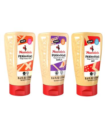 Nando's PERinaise Variety Pack - Original PERinaise, Garlic PERinaise, Hot PERinaise - Flavored Spread and Dressing - 8.5 fl oz - Pack of 3
