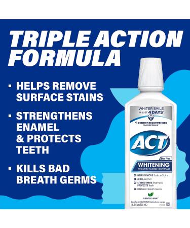 ACT Whitening + Anticavity Fluoride Mouthwash 16.9 fl. oz. with Zero Alcohol, Dye Free, Gentle Mint (Pack of 2) Mouthwash 16.9 Fl Oz (Pack of 2) - Buy Online on GoSupps.com