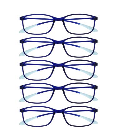 Opulize ICE reading glasses 5 Pack Ultralight frame crystal blue with light blue tips men women rrrrr61-3 +2.00 +2.00 dioptries crystal dark blue with light blue tips