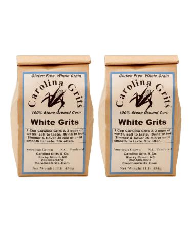 Carolina Grits Company Traditionally Stone Ground Carolina White Grits, non-GMO, Whole Grain and Gluten Free - 2 Packs (2 Pounds Total) White 1 Pound (Pack of 2)