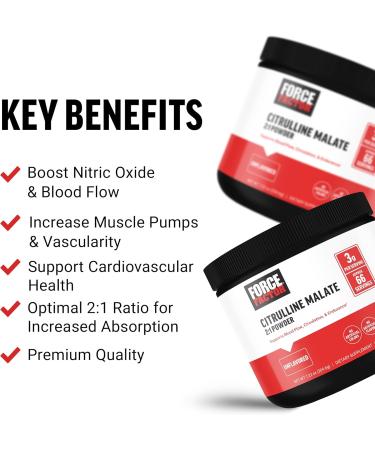 Force Factor Citrulline Malate 2:1 - Premium L Citrulline Powder for Enhanced Nitric Oxide Blood Flow & Muscle Pumps | Unflavored | 66 Servings - Buy Online on GoSupps.com