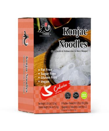 YUHO Shirataki Konjac Pasta and Rice Variety 8 Pack Inside, Vegan, Low Calorie Food, Gluten Free, Fat Free, Keto Friendly, Low Carbs, Holiday Gifts, Healthy Diet Pasta 53.61 Oz, 3 Noodles, 3 Fettuccine and 2 Rice
