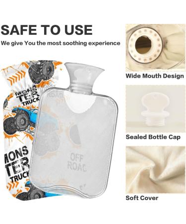Hot Water Bottles with Cover Blue Yellow Monster Truck | 2L Pain Relief & Bed Warmer for Sore Muscles & Arthritis - Buy Online on GoSupps.com