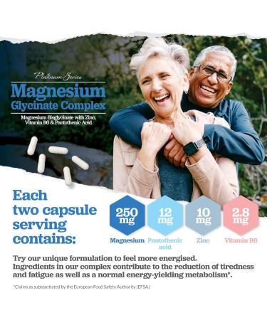 Magnesium Glycinate Capsules with Vitamin B6, Zinc & Pantothenic Acid - 120 Vegan Capsules | 250mg Elemental Magnesium per Serving - High Strength Bisglycinate Supplement - Buy Online on GoSupps.com