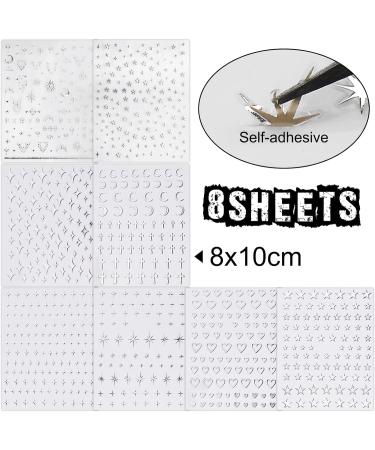 8 Sheets Nail Stickers Self Adhesive Heart Star Moon Pattern Valentines Day Nail Art Decal Silver Nail Supplies Nail Decoration for Women Girls - Buy Online on GoSupps.com