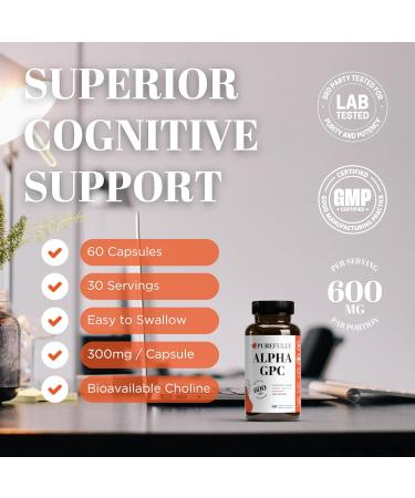 PUREFULLY Alpha GPC Choline Supplement 600mg - Superior Cognitive Support for Focus & Memory Third-Party Tested Non-GMO & Gluten-Free (60 Capsules) - Buy Online on GoSupps.com
