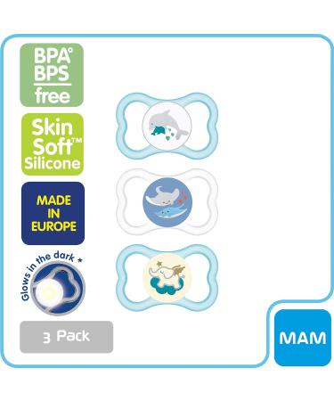 MAM Air Day & Night Baby Pacifier for Sensitive Skin - Glows in The Dark - Boy 6-16 Months (Pack of 3) - Buy Online on GoSupps.com