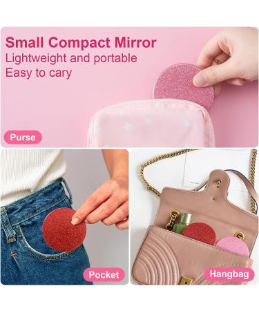 OIIKI 2pcs Red Pink Compact Pocket Mirror - Mini Glitter Purse Mirror for Women Girls - Travel Makeup Handheld 2-Sided Mirror with 1x/2x Magnification - Buy Online on GoSupps.com