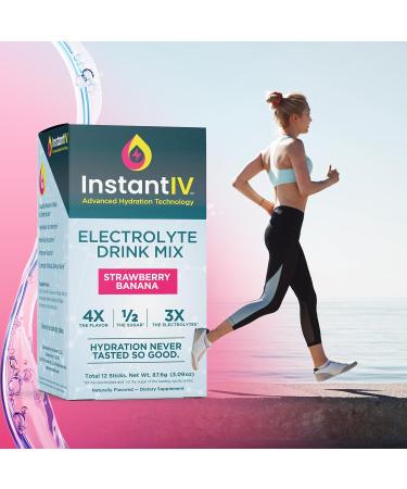 Electrolytes Powder - 3X Electrolytes,1/2 Sugar with Vitamin C, B3, B6, Electrolytes Powder Packets for Hydration, Recovery & Immunity, Vegan & Gluten Free | Strawberry Banana - 12 Packets Strawberry Banana 5.25 Pound (Pack  - Buy Online on GoSupps.com