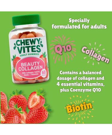 Chewy Vites Beauty Collagen 60 Gummy Vitamins |Hydrolised Collagen CoQ10 Biotin + Vitamins | 1 Month Supply | Real Fruit Juice | Berry Flavour | 2-a-Day | 1 count (Pack of 60) Beauty Collagen - Buy Online on GoSupps.com
