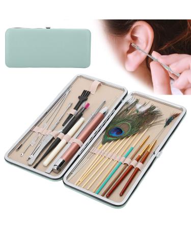 Professional Ear Pick Earwax Removal Kit Ear Wax Removal Tool Set Double Ended Ear Scoop Spoon Ear Care with Cleaning Brush and Storage Box(23 Mint Green Ear Picking Sets)