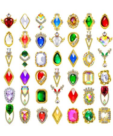 84 Pieces 3D Nail Charms Gold Heart Drop Rhinestones Art for Acrylic Nails Colorful Crystals Big Nail Gems AB Nail Diamonds Nail Charms Women Girls DIY Nail Decorations, 42 Styles (Bright Style)