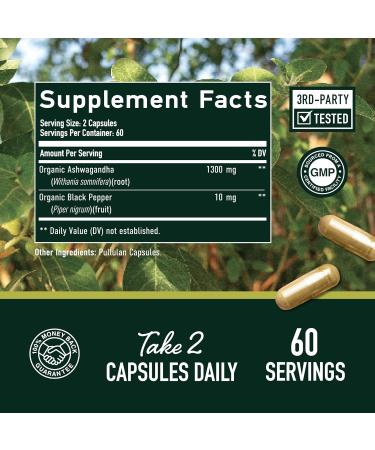 Ashwagandha Supplement 1300mg for Stress Resistance & Energy Boost | High Absorption Adaptogen from Root Powder with Black Pepper | Stress-Related Fatigue Support | Non-GMO | 120ct 2-Month Supply - Buy Online on GoSupps.com