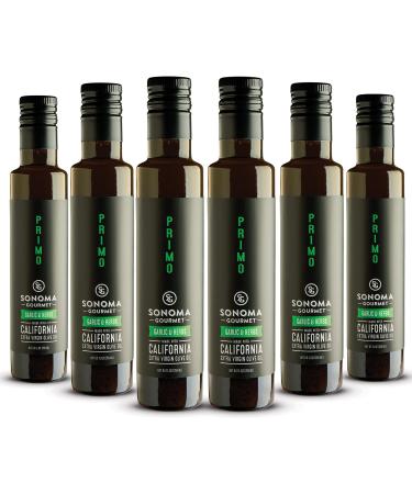Sonoma Gourmet Primo: Garlic & Herbs Flavored Olive Oil | 100% California Extra Virgin Olive Oil | 8.5 FL OZ (Pack of 6) Roasted Garlic & Herb 8.5 Fl Oz