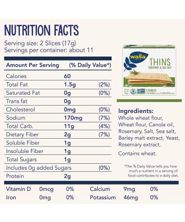 WASA THINS Rosemary & Sea Salt Flatbread Crackers 6.7oz - Pack of 10 | Non-GMO, Low-Fat, No Cholesterol - Buy Online on GoSupps.com