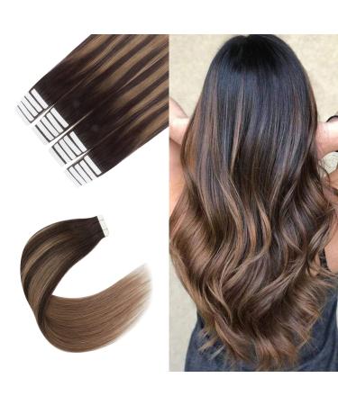 Sixstarhair invisible tape extensions real hair dark brown faded to chestnut brown balayage #2/6 real hair extensions tape 55cm 20pcs 50g 55 cm B2-6