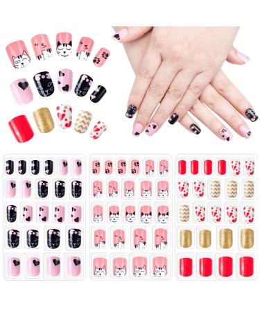 72 pieces of nails to stick on for children self -adhesive artificial fingernails set false artificial nails for girls little hands women sleeping cat kitten and love - Buy Online on GoSupps.com