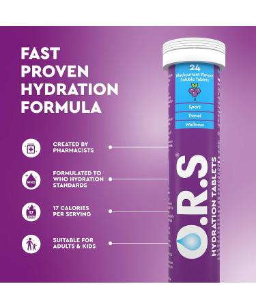 O.R.S Hydration Tablets with Electrolytes - Vegan & Gluten Free Sports Hydration - Blackcurrant Flavour - 12 Tablets (Pack of 1) - Buy Online on GoSupps.com