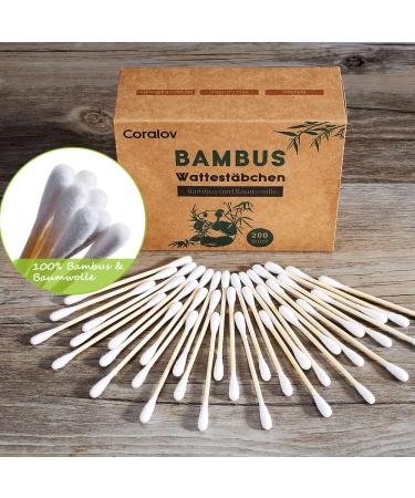 Bamboo Cotton Swabs 200pcs | Double Tipped Wooden Vegan Swabs - Recyclable & Biodegradable | Ear & Makeup Cleaning - Buy Online on GoSupps.com