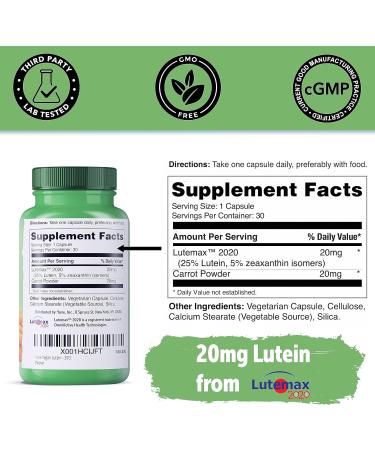 Yuve 20mg Lutein & Zeaxanthin Eye Health Supplement with Clinically Studied Lutemax 2020 Carotenoid Complex - Supports Dry Eyes Fatigue & Vision Clarity - 30 Vegan Capsules - Buy Online on GoSupps.com
